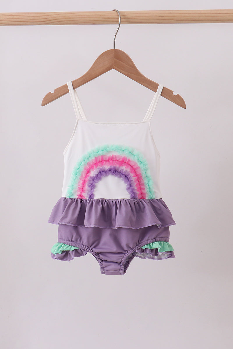 Purple lace rainbow ruffle one-piece swimsuit - ARIA KIDS
