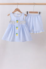 Blue lemon embroidery seersucker ruffle shorts set - ARIA KIDS