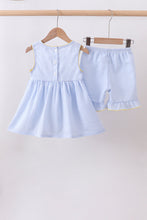 Blue lemon embroidery seersucker ruffle shorts set - ARIA KIDS