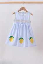 Blue lemon embroidery seersucker dress - ARIA KIDS