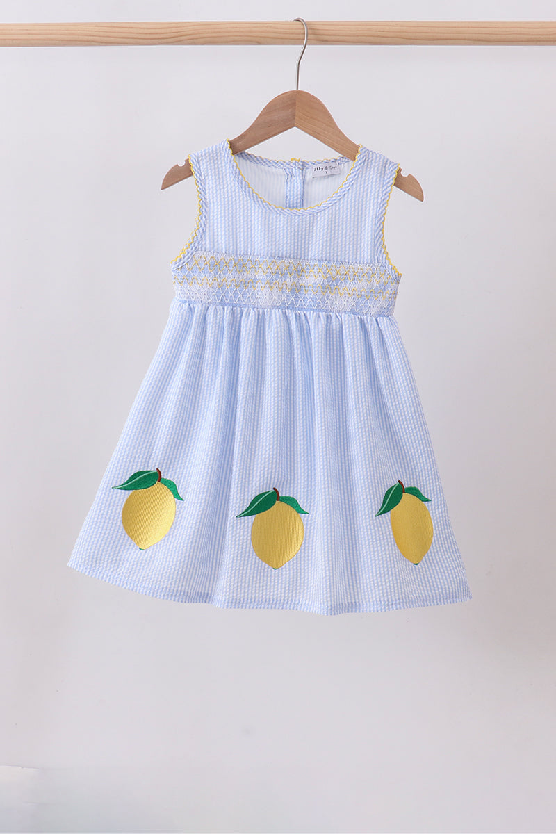 Blue lemon embroidery seersucker dress - ARIA KIDS