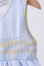 Blue lemon embroidery seersucker dress - ARIA KIDS