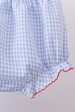 Blue flag smocked woven gingham bloomer set - ARIA KIDS