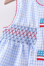 Blue flag smocked woven gingham bloomer set - ARIA KIDS