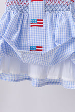 Blue flag smocked woven gingham bloomer set - ARIA KIDS