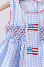Blue flag smocked woven gingham ruffle shorts set - ARIA KIDS