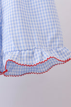 Blue flag smocked woven gingham ruffle shorts set - ARIA KIDS