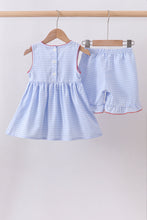 Blue flag smocked woven gingham ruffle shorts set - ARIA KIDS
