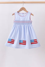 Blue flag smocked woven gingham dress - ARIA KIDS
