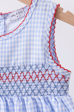 Blue flag smocked woven gingham dress - ARIA KIDS