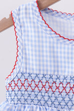 Blue flag smocked woven gingham dress - ARIA KIDS