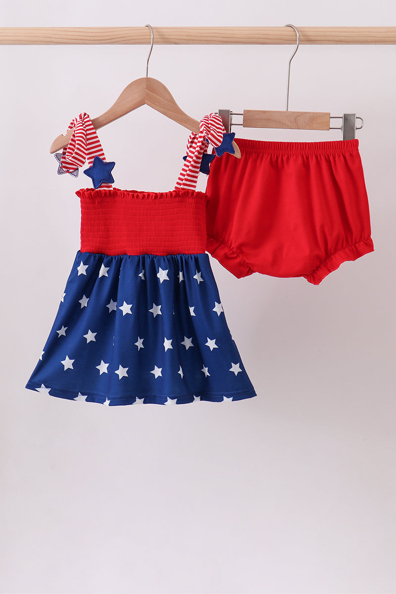 Blue star smocked bloomer set - ARIA KIDS