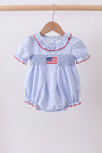 Blue flag smocked ruffle bubble - ARIA KIDS