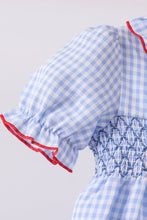 Blue flag smocked ruffle bubble - ARIA KIDS