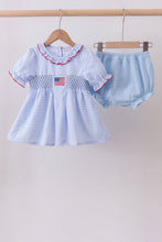 Blue flag smocked ruffle bloomer set - ARIA KIDS