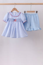 Blue flag smocked ruffle shorts set - ARIA KIDS
