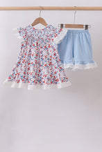 Blue floral lace smocked shorts set - ARIA KIDS