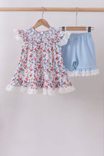 Blue floral lace smocked shorts set - ARIA KIDS