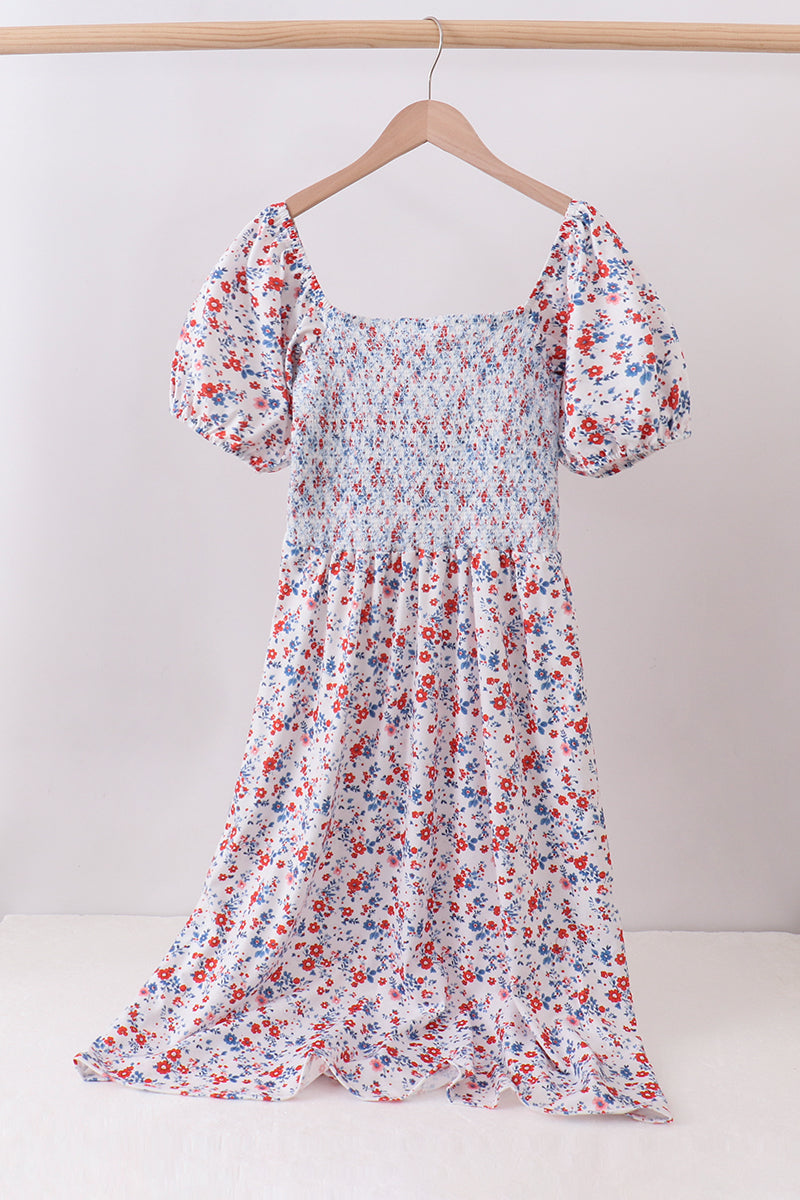 Blue floral smocked dress - ARIA KIDS