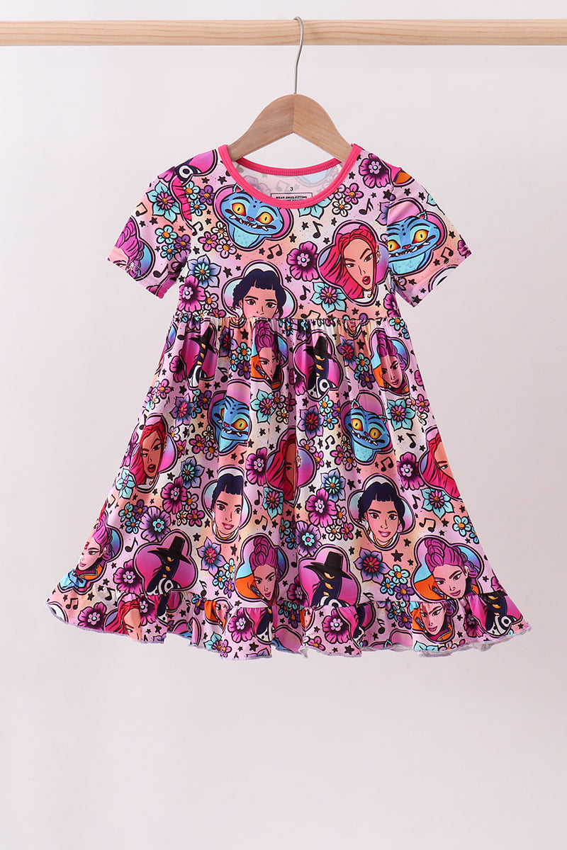 Purple character bamboo dress - ARIA KIDS
