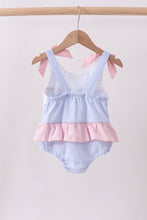 Blue stripe seersucker crab embroidery swimsuit - ARIA KIDS