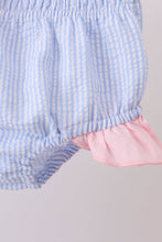 Blue stripe seersucker crab embroidery 2pc ruffle swimsuit - ARIA KIDS