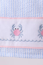 Blue stripe seersucker crab embroidery 2pc ruffle swimsuit - ARIA KIDS