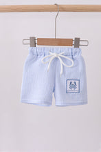 Blue stripe seersucker crab embroidery swim trunks - ARIA KIDS