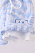 Blue stripe seersucker crab embroidery swim trunks - ARIA KIDS