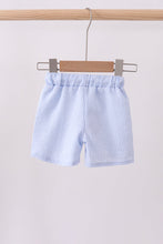 Blue stripe seersucker crab embroidery swim trunks - ARIA KIDS