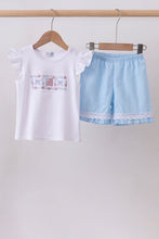 Blue flag smocked jacquard ruffle shorts set - ARIA KIDS