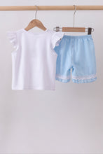 Blue flag smocked jacquard ruffle shorts set - ARIA KIDS