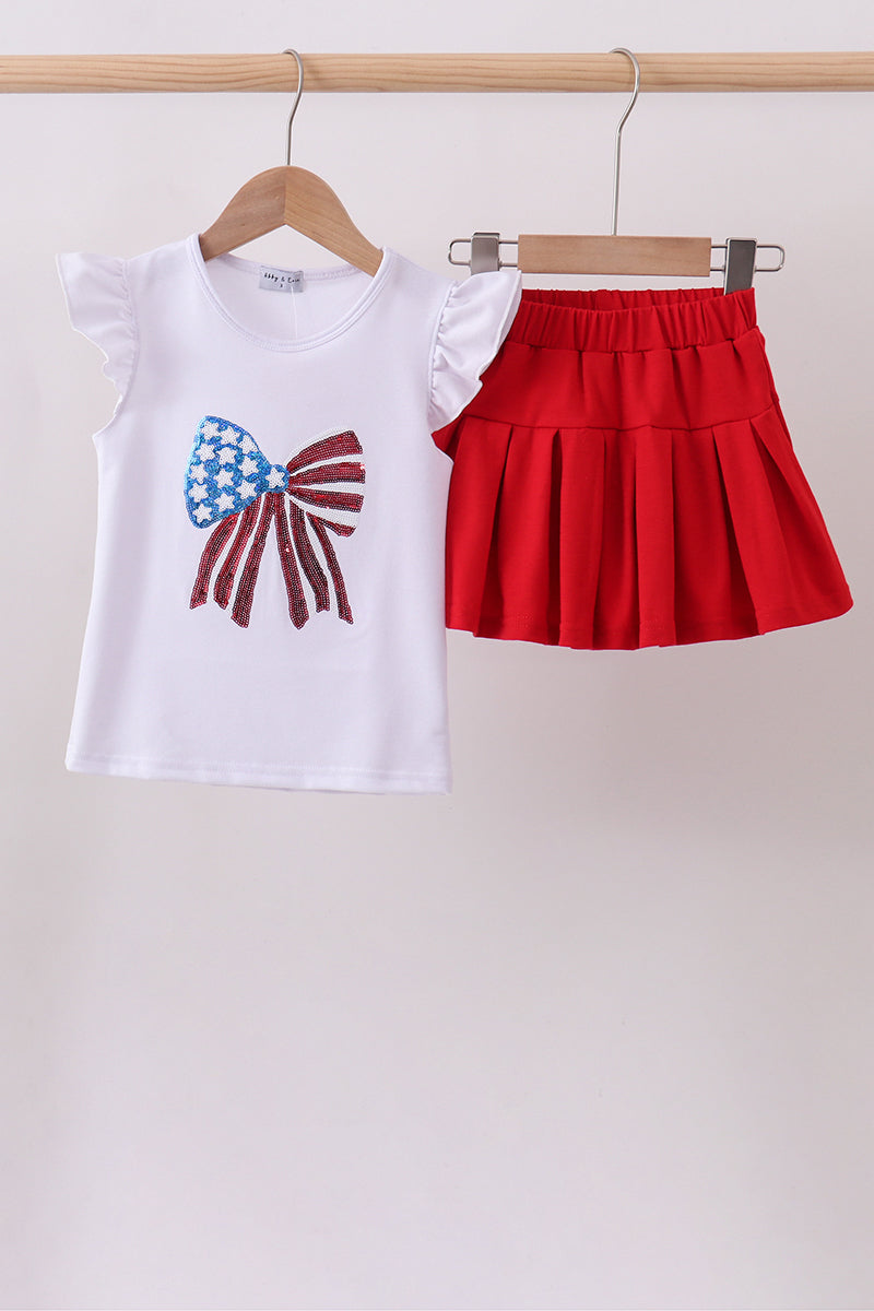 White bow sequin skort set - ARIA KIDS