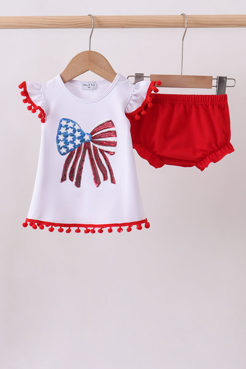 White bow sequin bloomer set - ARIA KIDS