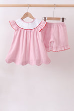 Pink fireworks flag smocked jacquard scalloped ruffle shorts set - ARIA KIDS