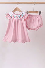 Pink fireworks flag smocked jacquard scalloped ruffle bloomer set - ARIA KIDS