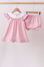 Pink fireworks flag smocked jacquard scalloped ruffle bloomer set - ARIA KIDS