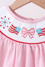 Pink fireworks flag smocked jacquard scalloped ruffle bloomer set - ARIA KIDS