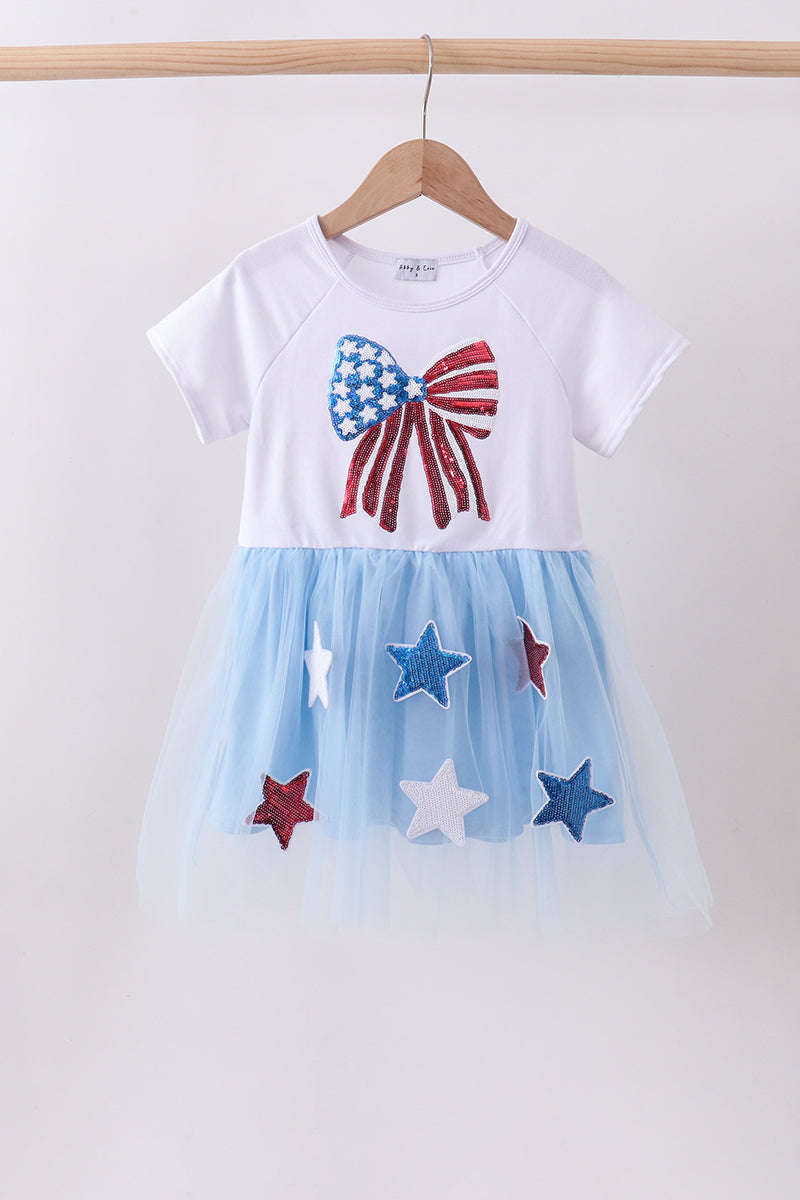 Blue bow star sequin tulle dress - ARIA KIDS