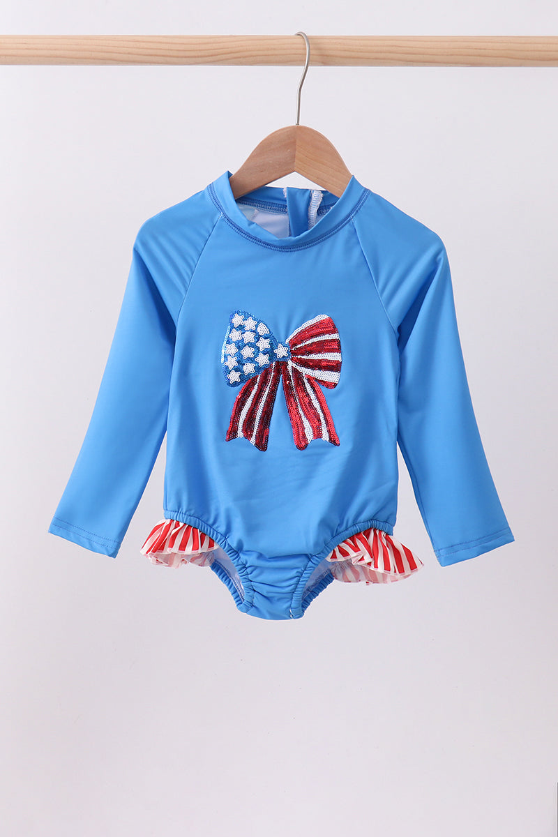 Blue bow sequin rashguard - ARIA KIDS