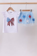 Blue bow star sequin skort set - ARIA KIDS