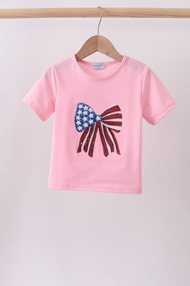 Pink flag bow sequin mom&me top - ARIA KIDS