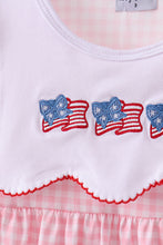Pink flag embroidery gingham ruffle shorts set - ARIA KIDS