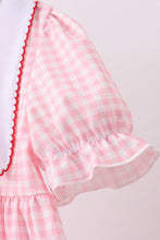 Pink flag embroidery gingham ruffle shorts set - ARIA KIDS