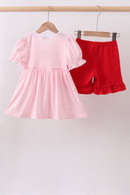 Pink flag embroidery gingham ruffle shorts set - ARIA KIDS