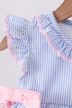 Blue Stripe Bow Seersucker Ruffle Bubble - ARIA KIDS