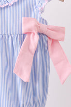 Blue Stripe Bow Seersucker Ruffle Bubble - ARIA KIDS