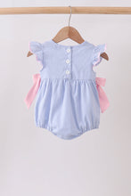 Blue Stripe Bow Seersucker Ruffle Bubble - ARIA KIDS