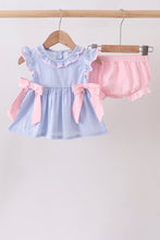 Blue Stripe Bow Seersucker Bloomer Set - ARIA KIDS