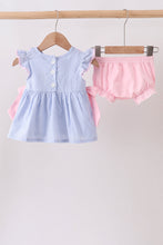 Blue Stripe Bow Seersucker Bloomer Set - ARIA KIDS